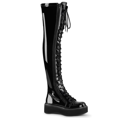 Botas Encima Rodilla Demonia Emily-375 Charol Mujer Negros | MX-9-VMS