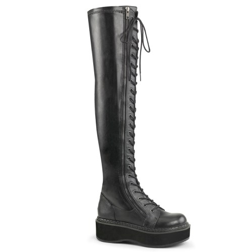 Botas Encima Rodilla Demonia Emily-375 Str Vegan Cuero Mujer Negros | MX-4-JVM