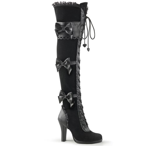 Botas Encima Rodilla Demonia Glam-300 Vegan Cuero-Velvet Mujer Negros | MX-5-IQF