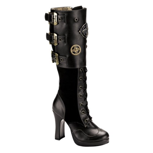 Botas Hasta La Rodilla Demonia Crypto-302 Vegan Cuero-Microfiber Mujer Negros | MX-5-KIC