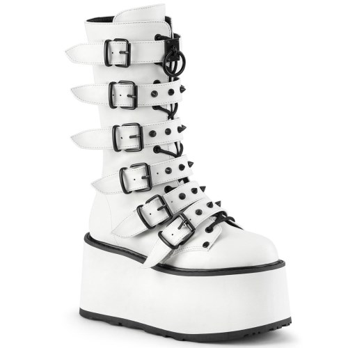 Botas Hasta La Rodilla Demonia Damned-225 Vegan Cuero Mujer Blancos | MX-1-MTR