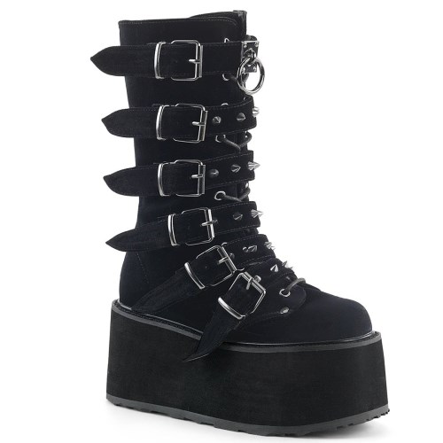 Botas Hasta La Rodilla Demonia Damned-225 Velvet Mujer Negros | MX-2-BZY