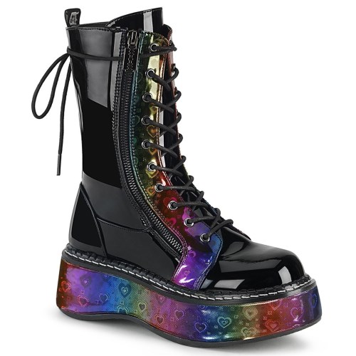 Botas Hasta La Rodilla Demonia Emily-350 Rainbow Hologram w Mujer Negros | MX-2-UCY