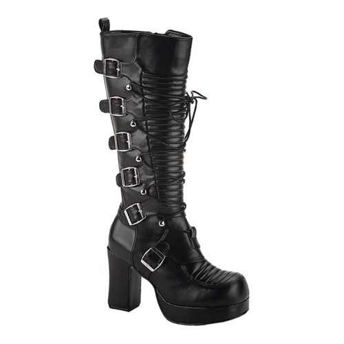 Botas Hasta La Rodilla Demonia Gothika-200 Vegan Cuero Mujer Negros | MX-0-XLM