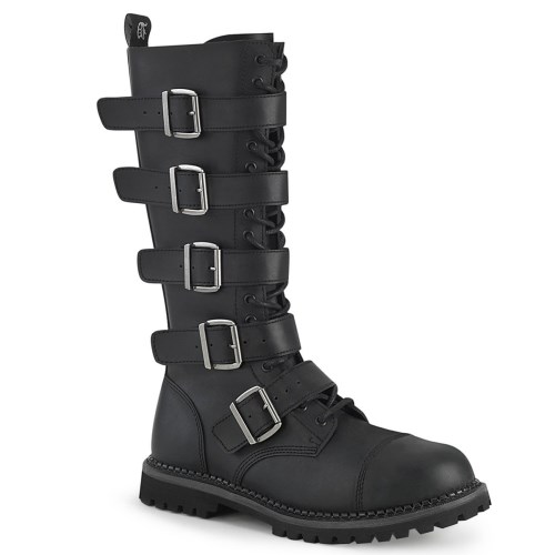 Botas Hasta La Rodilla Demonia Riot-18BK Vegan Cuero Hombre Negros | MX-3-UAE