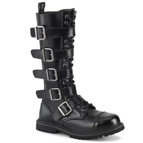 Botas Hasta La Rodilla Demonia Riot-18BK Cuero Mujer Negros | MX-6-PUY