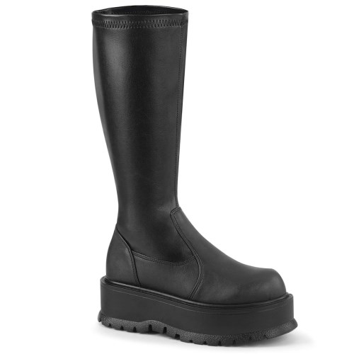 Botas Hasta La Rodilla Demonia Slacker-200 Stretch Vegan Cuero Mujer Negros | MX-0-CLF