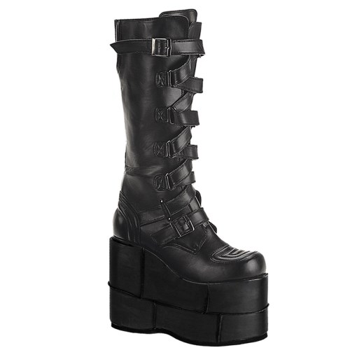 Botas Hasta La Rodilla Demonia Stack-308 Vegan Cuero Mujer Negros | MX-0-QVT