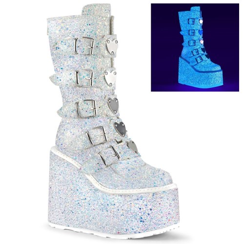 Botas Hasta La Rodilla Demonia Swing-230G Glitter Mujer Blancos Multicolor | MX-7-YWB