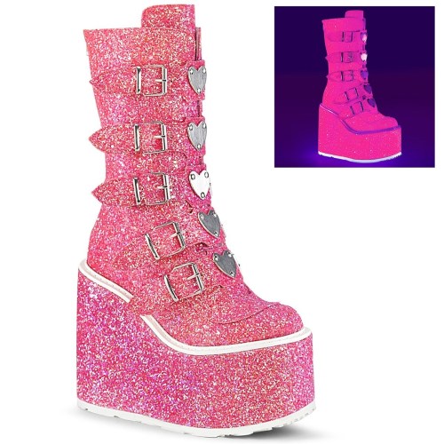 Botas Hasta La Rodilla Demonia Swing-230G Glitter Mujer Rosas | MX-9-FLU