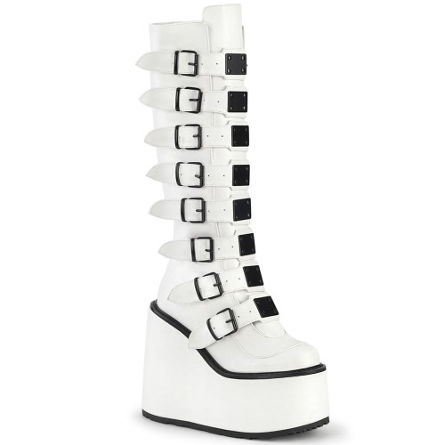 Botas Hasta La Rodilla Demonia Swing-815 Vegan Cuero Mujer Blancos | MX-1-NXW