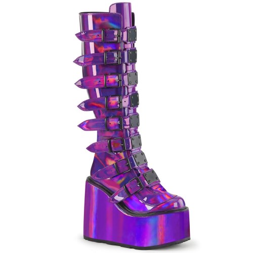 Botas Hasta La Rodilla Demonia Swing-815 Holographic Charol Mujer Morados | MX-8-UFI