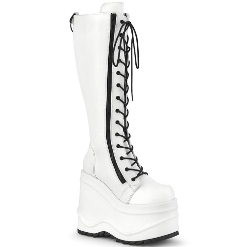 Botas Hasta La Rodilla Demonia Wave-200 Vegan Cuero Mujer Blancos | MX-8-NRL