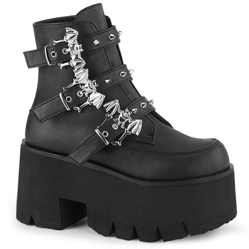 Botines Demonia Ashes-55 Vegan Cuero Mujer Negros | MX-2-EKZ