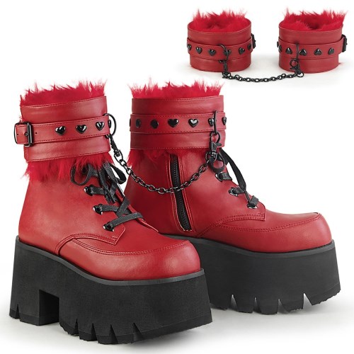 Botines Demonia Ashes-57 Vegan Cuero Mujer Rojos | MX-6-RPL