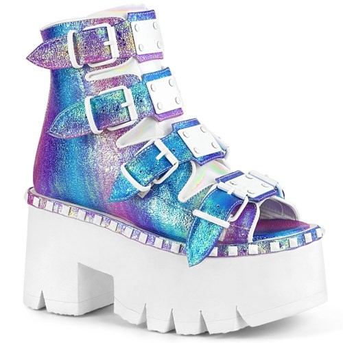 Botines Demonia Ashes-70 Iridescent Vegan Cuero Mujer Morados | MX-3-XCT