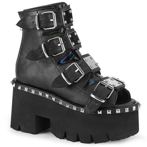 Botines Demonia Ashes-70 Vegan Cuero & Hologram Mujer Negros | MX-9-IFP