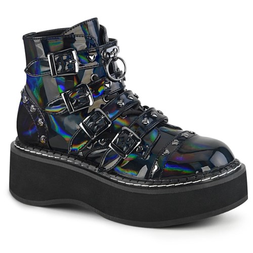 Botines Demonia Emily-315 Hologram Vegan Cuero Mujer Negros | MX-3-HXJ