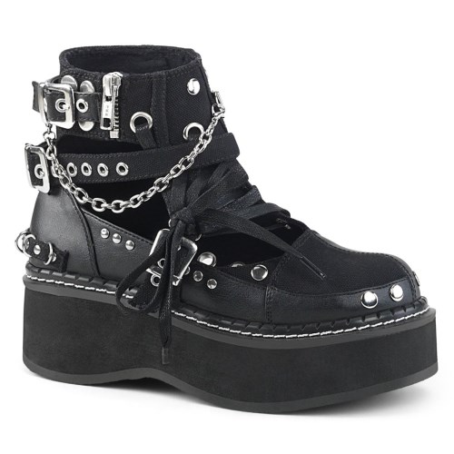 Botines Demonia Emily-317 Lona-Vegan Cuero Mujer Negros | MX-8-YAW