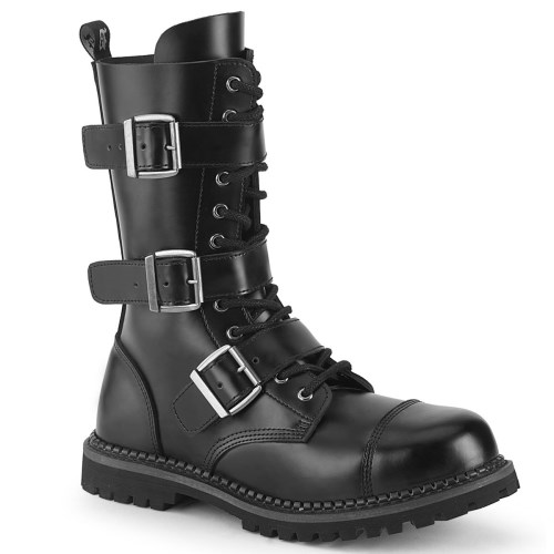 Botines Demonia Riot-12BK Cuero Hombre Negros | MX-9-KPX