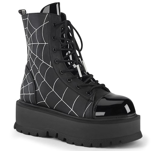 Botines Demonia Slacker-88 Vegan Cuero- Charol Mujer Negros | MX-5-RVF