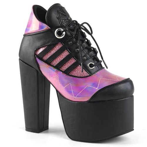 Botines Demonia Torment-216 Vegan Cuero Hologram Mujer Rosas Negros | MX-8-MYB