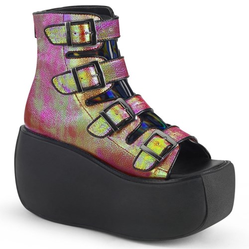 Botines Demonia Violet-150 Iridescent Vegan Cuero-Hologram Mujer Rosas Verdes | MX-9-MEU