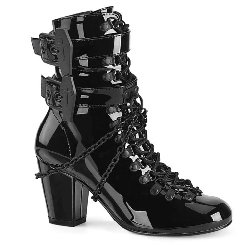 Botines Demonia Vivika-128 Charol Mujer Negros | MX-6-OYX