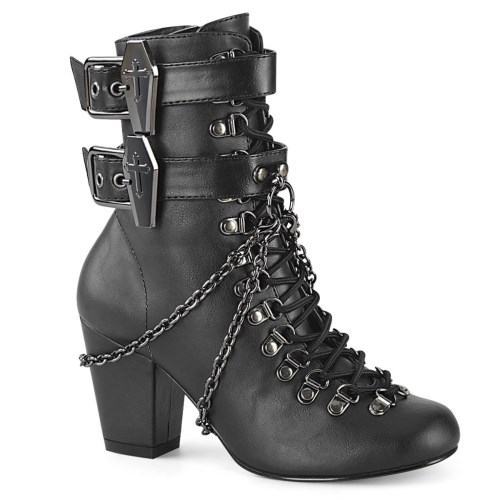 Botines Demonia Vivika-128 Vegan Cuero Mujer Negros | MX-3-HQG