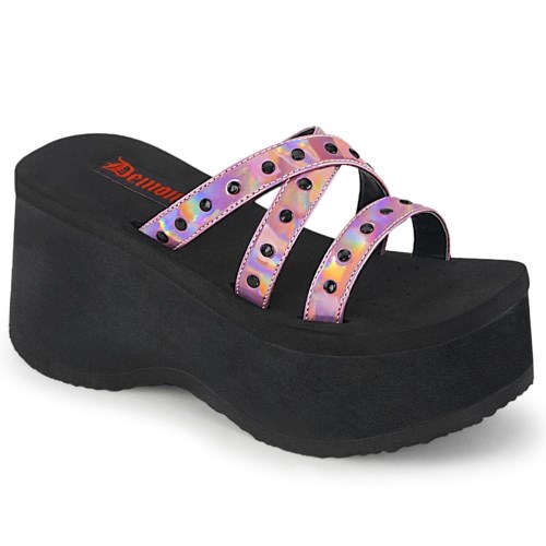 Sandalias Demonia Funn-19 Hologram Mujer Negros Rosas | MX-8-BZT