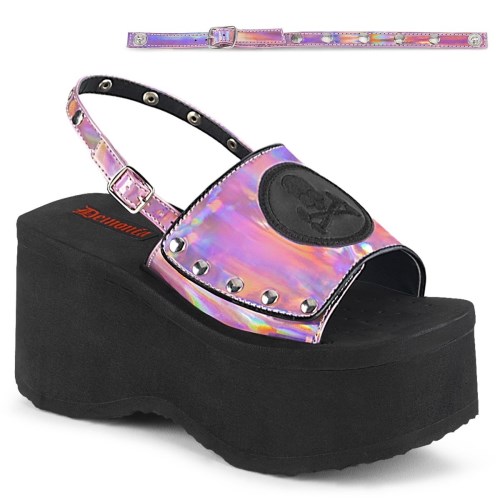 Sandalias Demonia Funn-32 Hologram Mujer Negros Rosas | MX-1-AOU