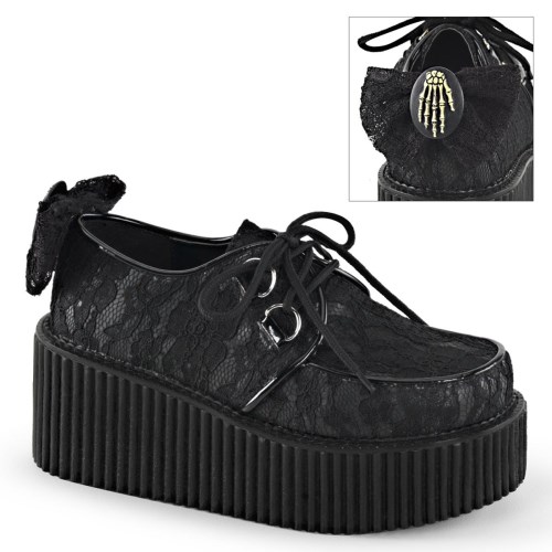 Zapatos Creepers Demonia Creeper-212 Vegan Cuero-Encaje Mujer Negros | MX-1-OGS