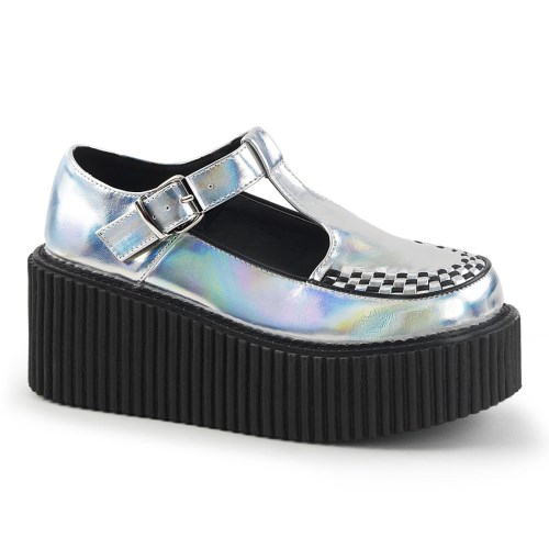 Zapatos Creepers Demonia Creeper-214 Hologram Mujer Plateados | MX-6-LQJ