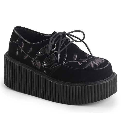 Zapatos Creepers Demonia Creeper-219 Velvet Mujer Negros | MX-5-ESY