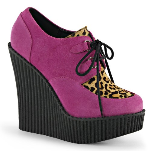 Zapatos Creepers Demonia Creeper-304 Vegan Gamuza-Animal Mujer Rosas | MX-1-NYK