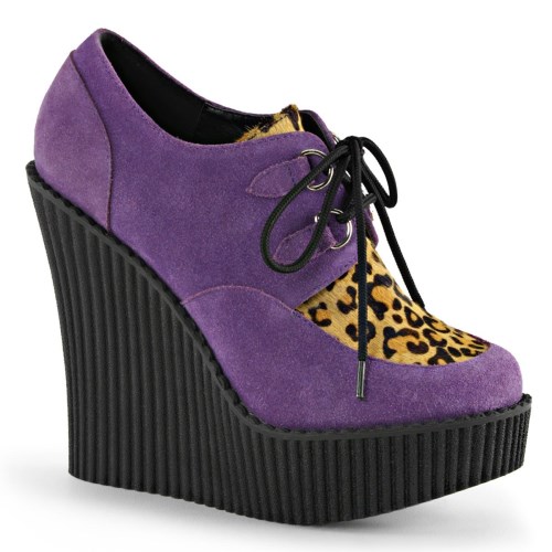 Zapatos Creepers Demonia Creeper-304 Vegan Gamuza-Animal Mujer Morados | MX-3-UYS