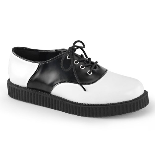 Zapatos Creepers Demonia Creeper-606 Cuero Hombre Blancos Negros | MX-3-MEZ