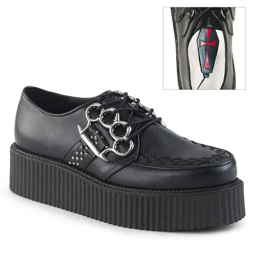 Zapatos Creepers Demonia V-CREEPER-516 Vegan Cuero Mujer Negros | MX-6-CVR