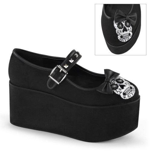 Zapatos Mary Jane Demonia Click-02-3 Lona Mujer Negros | MX-8-GQB