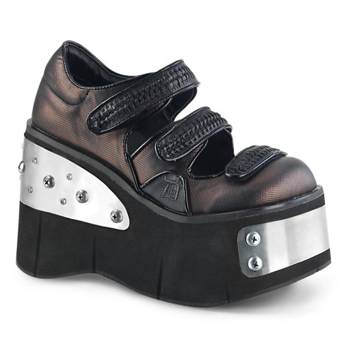 Zapatos Mary Jane Demonia Kera-13 Pewter Vegan Cuero Mujer Negros | MX-9-MYZ