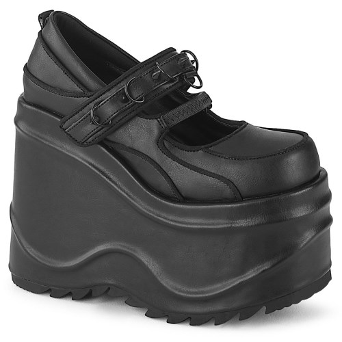 Zapatos Mary Jane Demonia Wave-48 Vegan Cuero Mujer Negros | MX-7-VLH