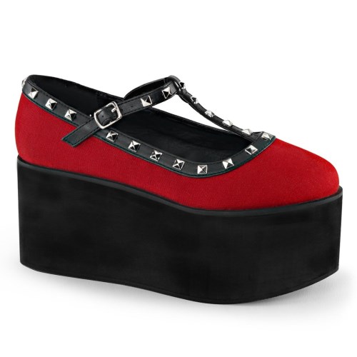 Zapatos Plataforma Demonia Click-07 Lona Mujer Rojos | MX-9-ZFV