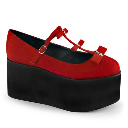 Zapatos Plataforma Demonia Click-08 Lona Mujer Rojos | MX-0-JXG