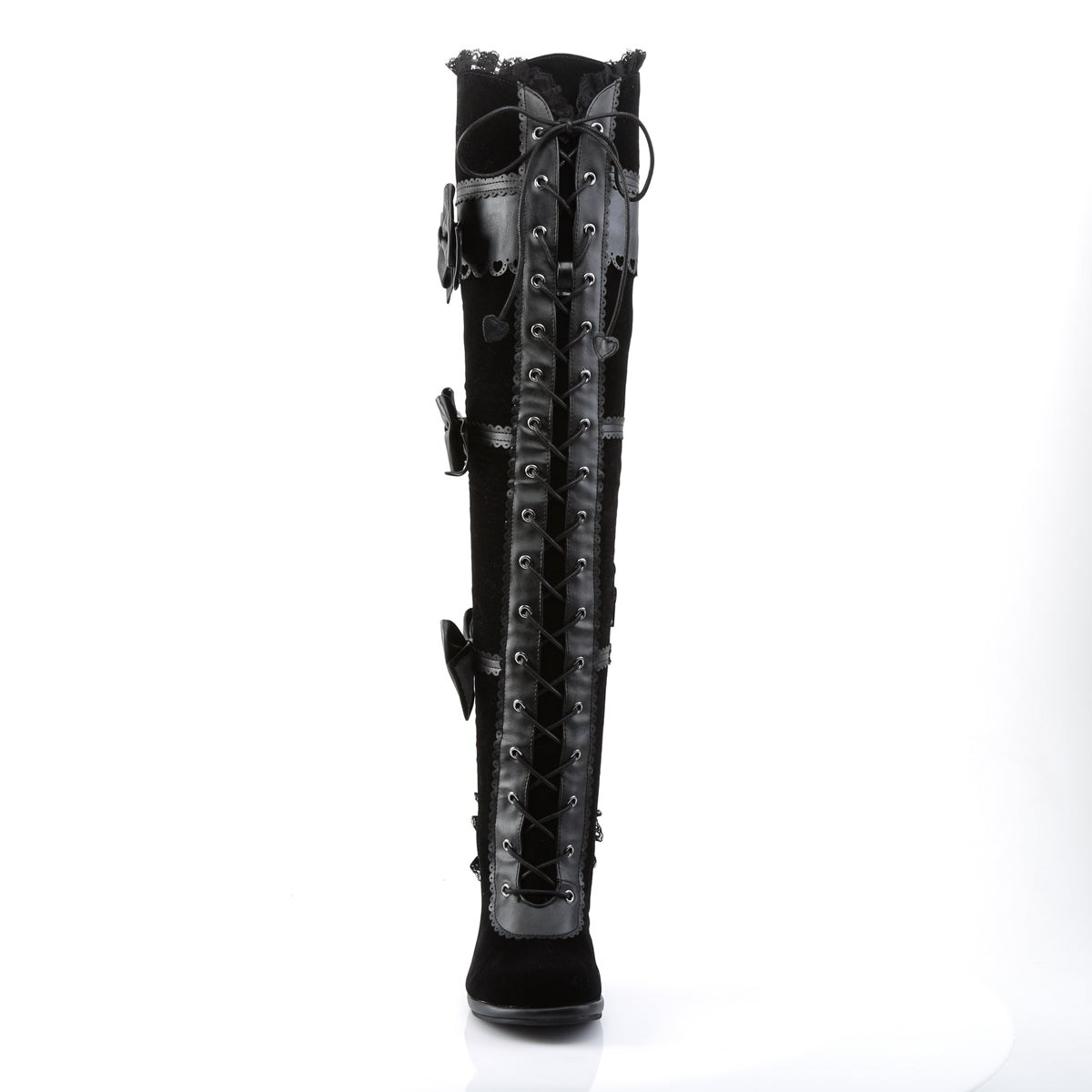 Botas Encima Rodilla Demonia Glam-300 Vegan Cuero-Velvet Mujer Negros | MX-5-IQF