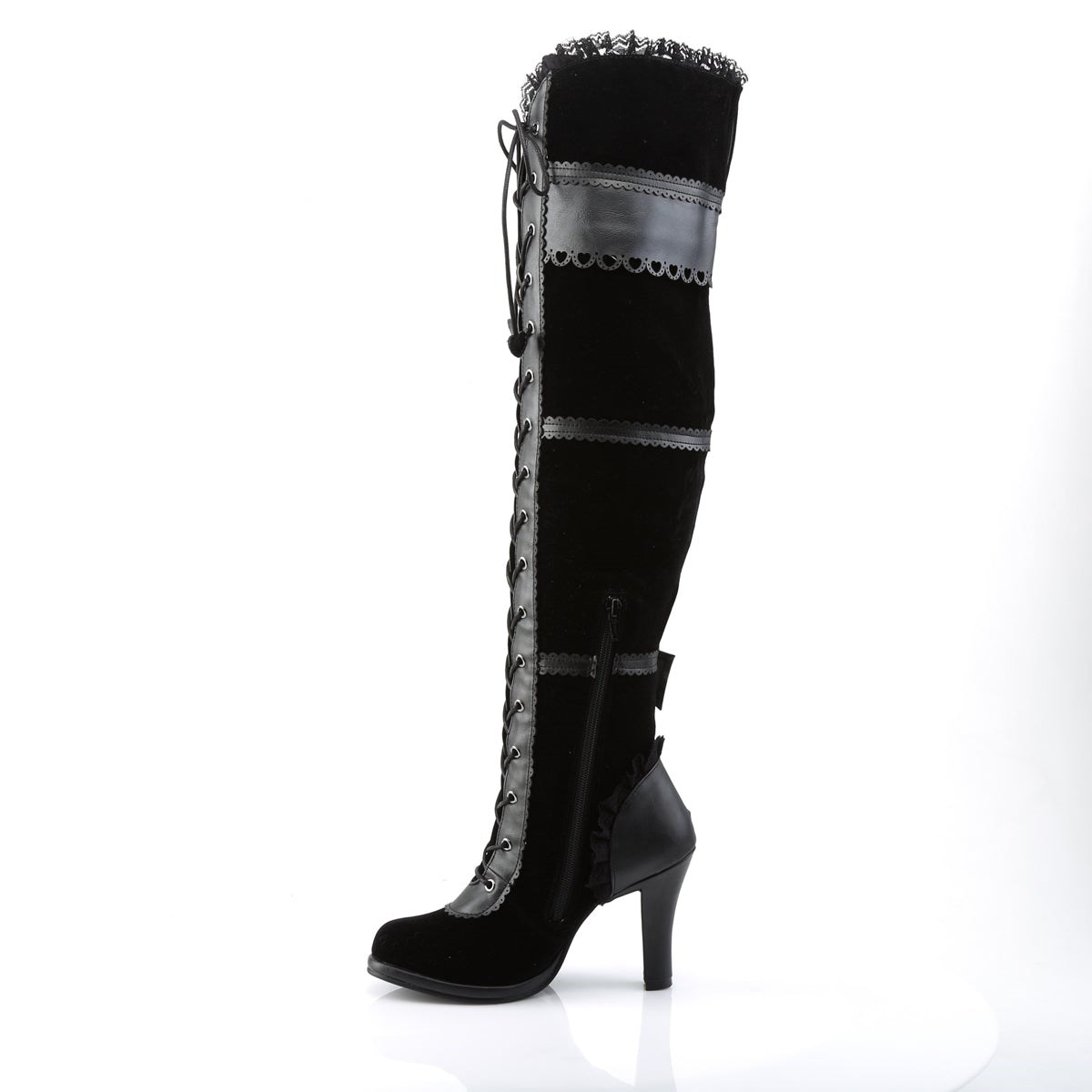 Botas Encima Rodilla Demonia Glam-300 Vegan Cuero-Velvet Mujer Negros | MX-5-IQF