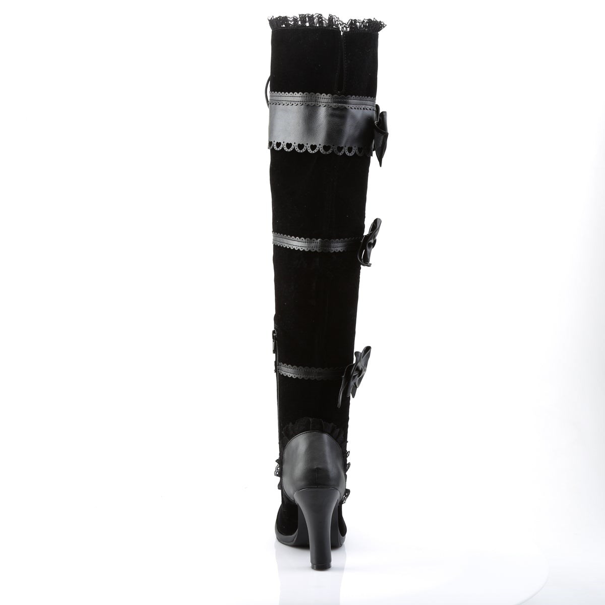 Botas Encima Rodilla Demonia Glam-300 Vegan Cuero-Velvet Mujer Negros | MX-5-IQF