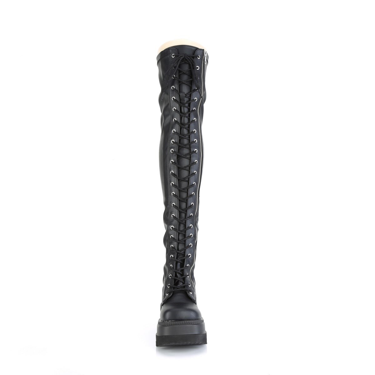 Botas Encima Rodilla Demonia Shaker-374 Str. Vegan Cuero Mujer Negros | MX-5-VRN