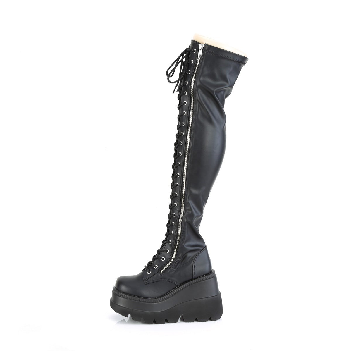 Botas Encima Rodilla Demonia Shaker-374 Str. Vegan Cuero Mujer Negros | MX-5-VRN