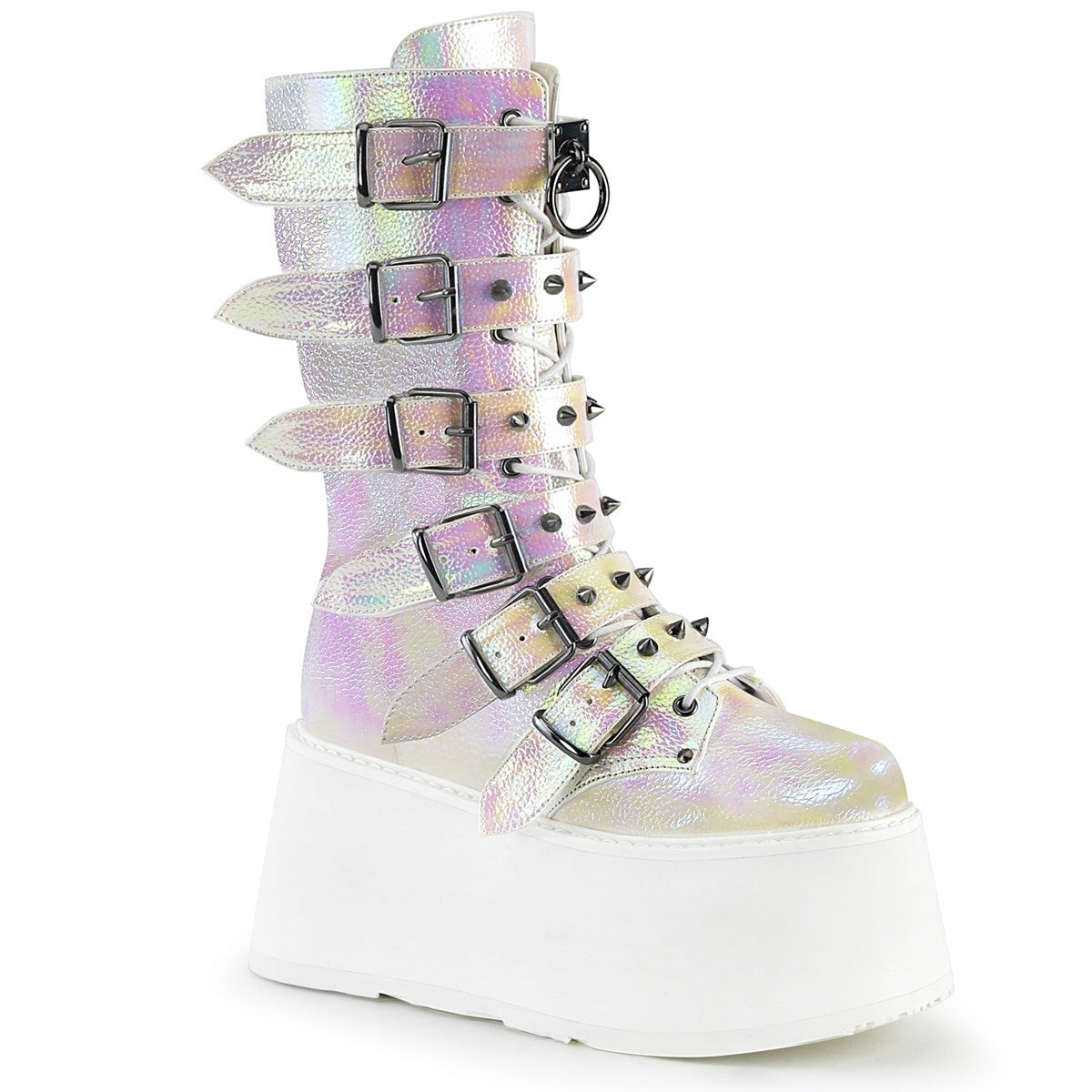 Botas Hasta La Rodilla Demonia Damned-225 Pearl Iridescent Vegan Cuero Mujer Multicolor | MX-1-ADS