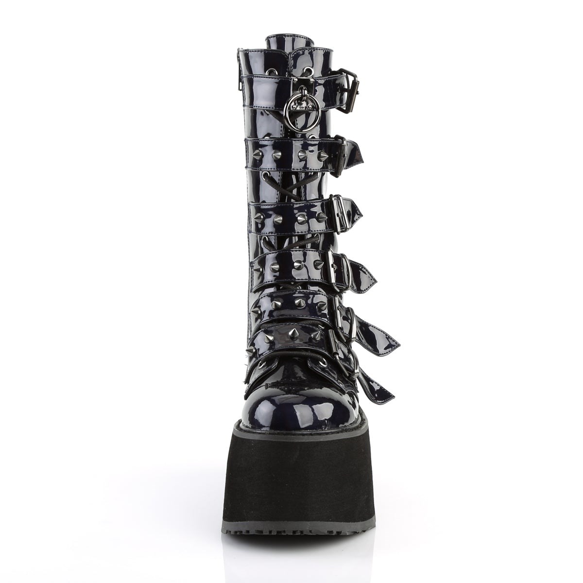 Botas Hasta La Rodilla Demonia Damned-225 Hologram Vegan Cuero Mujer Negros | MX-6-HSR